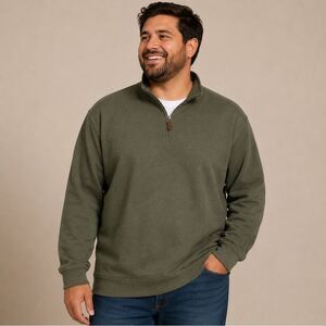 Tasso Elba Men's Solid Olive Green quarter-Zip Sweater 100% Cotton Size XXL